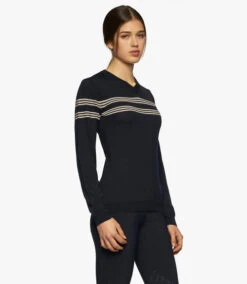 Cavalleria Toscana Merino V-Neck Sweater -Cavalleria Toscana Store V neck sweater navy side MAD113 LA035 7901 ct 32139.1650668197