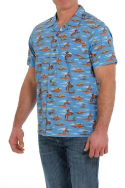 Men's Cinch Camp Tumbleweed Bronc Shirt -Cavalleria Toscana Store camp tumbleweed bronc ss blue side MTW1401024 cinch 31048.1678752980