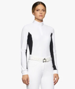 Cavalleria Toscana Perforated Insert Hunter Polo LS -Cavalleria Toscana Store competition perf inserts ls white black side POD255 JE022 0199 CT 98187.1688581550