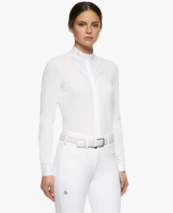 Cavalleria Toscana Fan Bib Swiss Dot Show Shirt -Cavalleria Toscana Store ct fan bib swiss dot ls white side CAD217 PA061 0001 cavalleria toscana 87062.1668275365