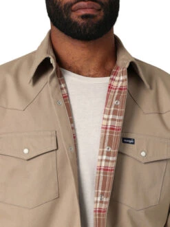 Men's Wrangler Flannel Lined Work Shirt -Cavalleria Toscana Store flannel lined workshirt brn.khak detail 112330931 wrangler 42487.1689642264