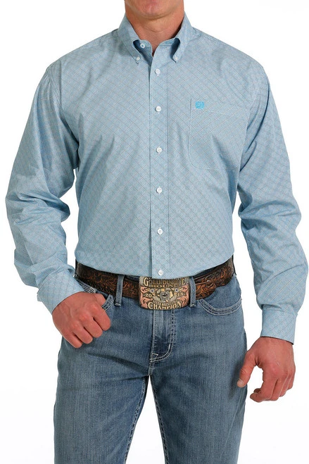 Men's Cinch Light Blue Geo Print Shirt 3 Men's Cinch Light Blue Geo Print Shirt