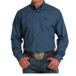Men's Cinch Blue Geo Print Shirt Long Sleeve -Cavalleria Toscana Store geo print shirt ls blue front MTW1105510 cinch 73116.1677633978