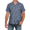 Men's Cinch Horse Print Camp Shirt -Cavalleria Toscana Store horse print camp shirt blue front MTW1401009 miller 74458.1668118851