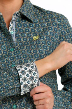 Cinch Performance Shirt No Pockets -Cavalleria Toscana Store medallion print ls darkblue detail MSW9165034 cinch 53571.1689020665