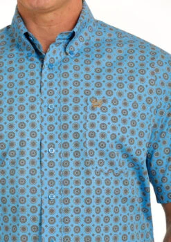 Men's Cinch Geo Print Shirt Short Sleeve -Cavalleria Toscana Store medallion print ss blue detail MTW1111423 cinch 01836.1684806049