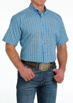 Men's Cinch Geo Print Shirt Short Sleeve -Cavalleria Toscana Store medallion print ss blue side MTW1111423 cinch 50549.1684806043