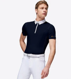 Men's RG Zip Competition Polo Short Sleeve 9 Men's RG Zip Competition Polo Short Sleeve -Cavalleria Toscana Store mens competition zip polo ss navy front POM005 JS001 7901 cavalleria toscana 11545.1670292336