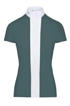 Cavalleria Toscana Pleated Shirt Short Sleeve -Cavalleria Toscana Store pleated jersey ss teal front CAD153 JE022 5900 CT 65273.1670880192
