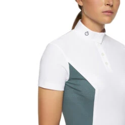 Cavalleria Toscana Perforated Sides Competition Polo -Cavalleria Toscana Store polo perforated insert ss white teal front detail POD295 JE022 0159 cavalleria toscana 82535.1690499480