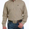 Men's Cinch Khaki Geo Print Shirt Long Sleeve -Cavalleria Toscana Store print shirt ls khaki front MTW1105532 cinch 77034.1677603794