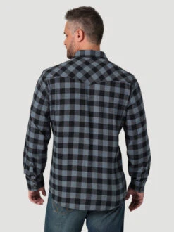 Men's Wrangler Black Buffalo Plaid Shirt -Cavalleria Toscana Store retro buffalo plaid black back 112330472 wrangler 62049.1689457987