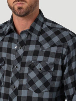 Men's Wrangler Black Buffalo Plaid Shirt -Cavalleria Toscana Store retro buffalo plaid black detail 112330472 wrangler 45917.1689457985
