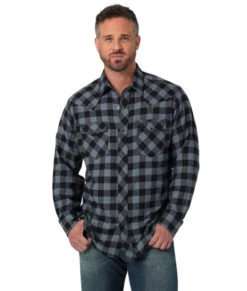 Men's Wrangler Black Buffalo Plaid Shirt -Cavalleria Toscana Store retro buffalo plaid black front 112330472 wrangler 40557.1689457989