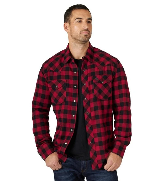 Men's Wrangler Retro Red Buffalo Plaid Shirt 4 Men's Wrangler Retro Red Buffalo Plaid Shirt - Image 2