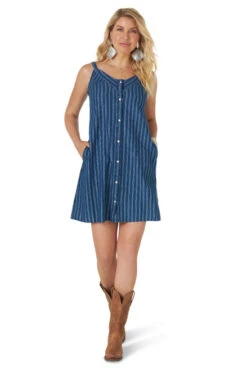 Wrangler Snap Front Dress -Cavalleria Toscana Store snap front indigo dress front full WD161B wrangler 82968.1615761797