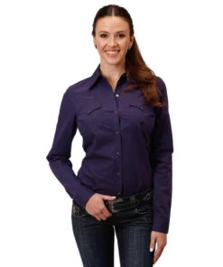 Roper Solid Snap Shirt -Cavalleria Toscana Store solid snap shirt ls purple front 0305002650671 roper 27598.1668199782