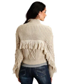 Stetson Fringe Sweater -Cavalleria Toscana Store stetson fringe sweater tan back 1102705396049 stetson 09845.1661818204