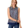 Roper Tribal Border Print Sleeveless Shirt 2 Roper Tribal Border Print Sleeveless Shirt -Cavalleria Toscana Store tribal border print sleeveless blue front 0305205903065 roper 31687.1645827781