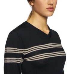 Cavalleria Toscana Merino V-Neck Sweater -Cavalleria Toscana Store v neck sweater navy front detail MAD113 LA035 7901 cavalleria toscana 45487.1650668187