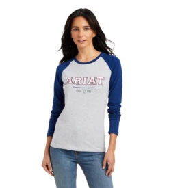 Ariat Varsity Logo Tee Long Sleeve -Cavalleria Toscana Store varsity tee ls blue grey front 10041353 ariat 29789.1661214447