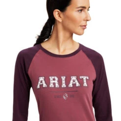 Ariat Varsity Logo Tee Long Sleeve -Cavalleria Toscana Store varsity tee ls mulberry pink detail 10041354 ariat 84690.1661214409