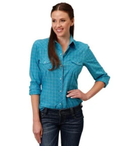 Roper Windowpane Plaid Snap Shirt -Cavalleria Toscana Store windowpane plaid ls turq.org front 0105001016074 roper 41890.1666809640